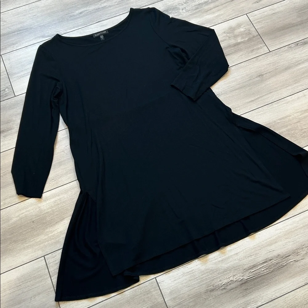 Eileen Fisher black long sleeve viscose dress size small